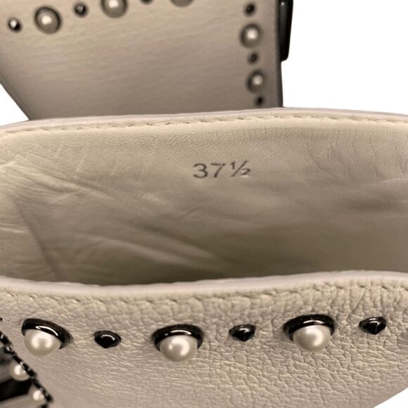 Jimmy Choo Nola Flat Boots Off White EU 37.5 Faux Pearl Studded Lug Sole Zip Up